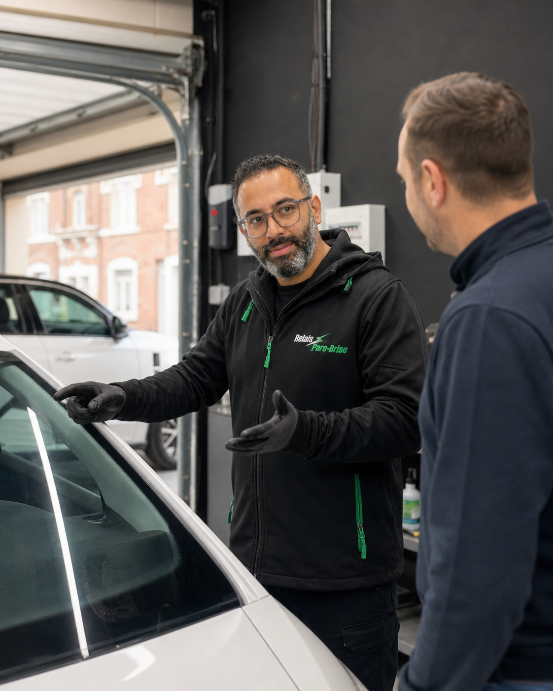 Technicien et client en consultation